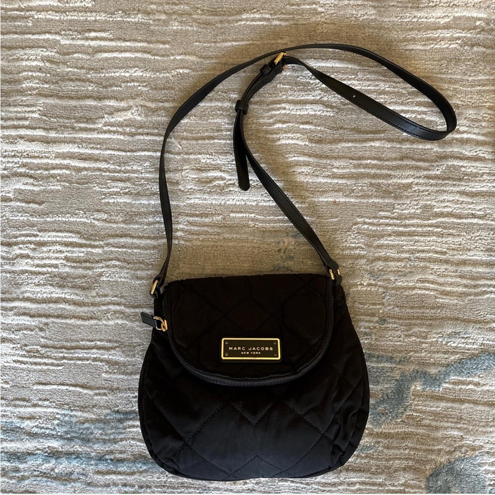 Marc Jacobs Black Quilted Crossbody Bag with Gold Hardware